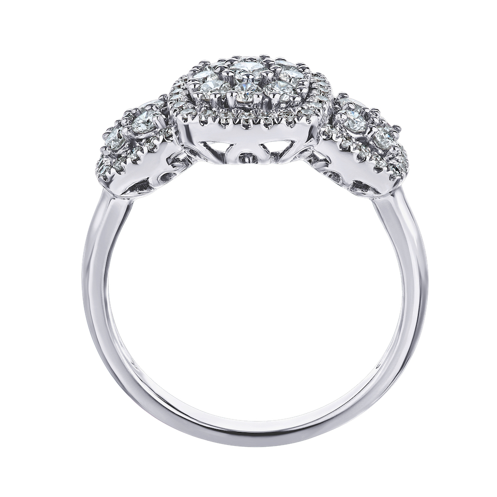 14k White Gold 3 Halo Clusters Diamond 0.75 Ctw