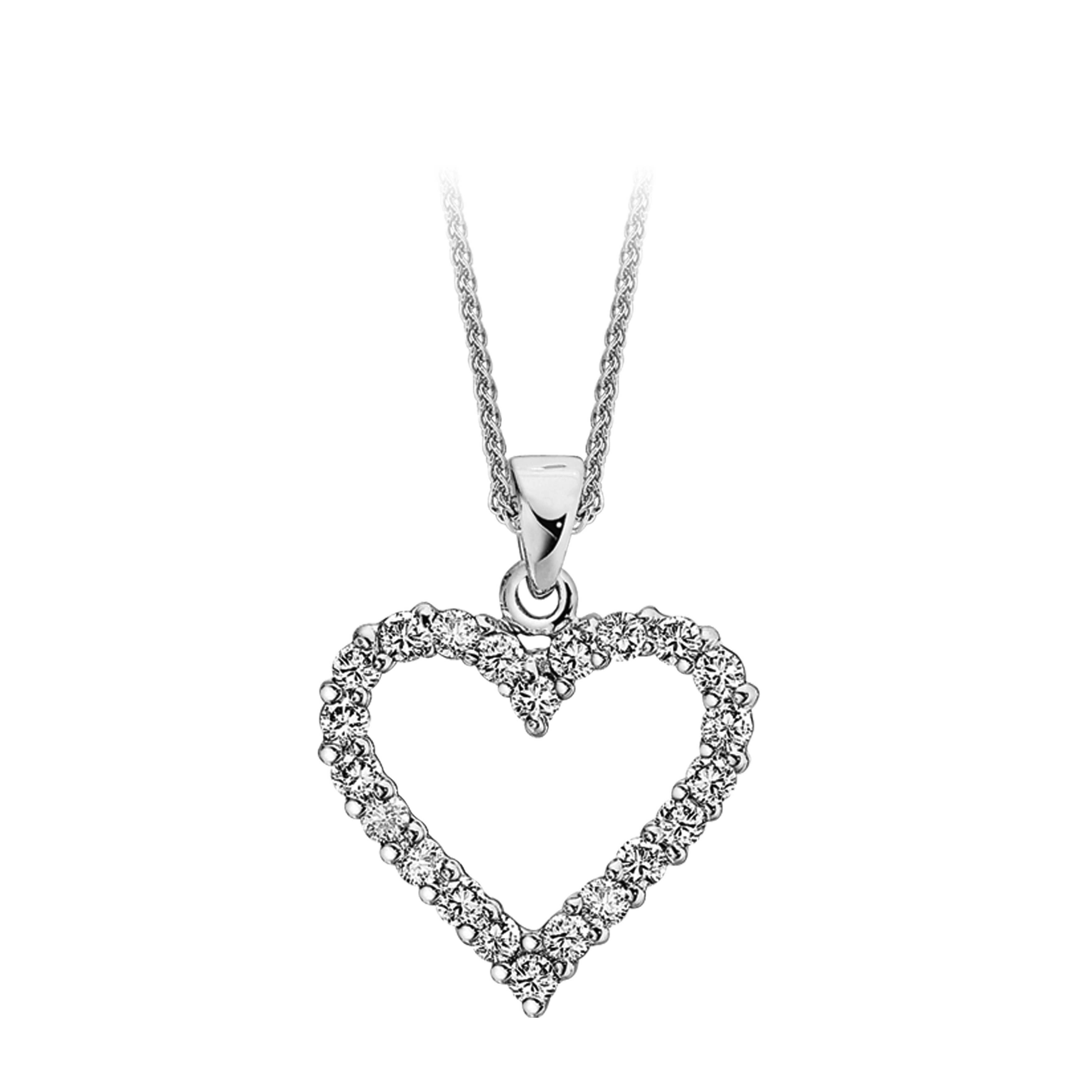 14K White Gold Pendant Prong Set Heart Cutout Polished Bail Diamond 1.00 Ctw