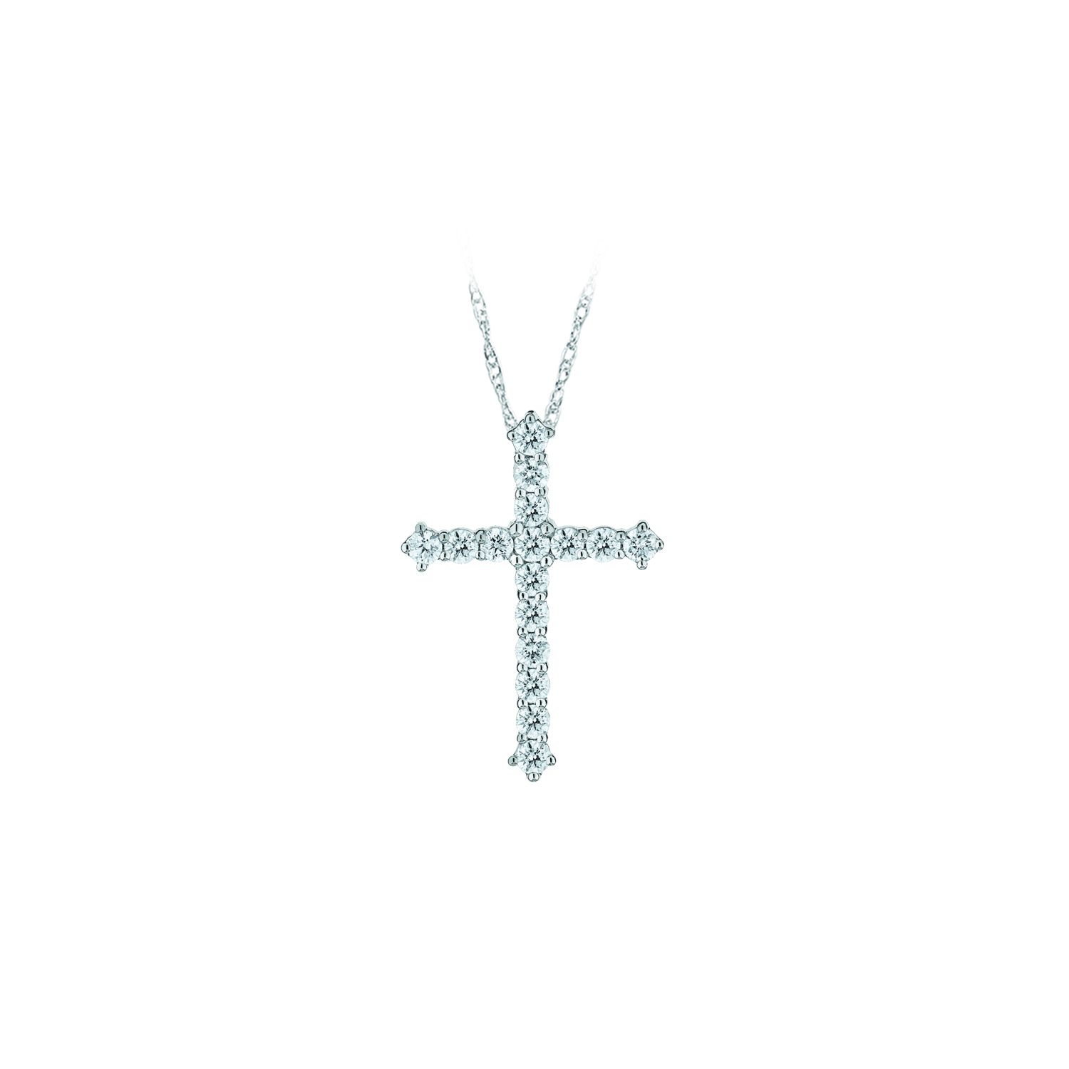 14K White Gold Pendant Gothic Style Cross Shared Prong Hidden Bail Diamond 1.00 Ctw