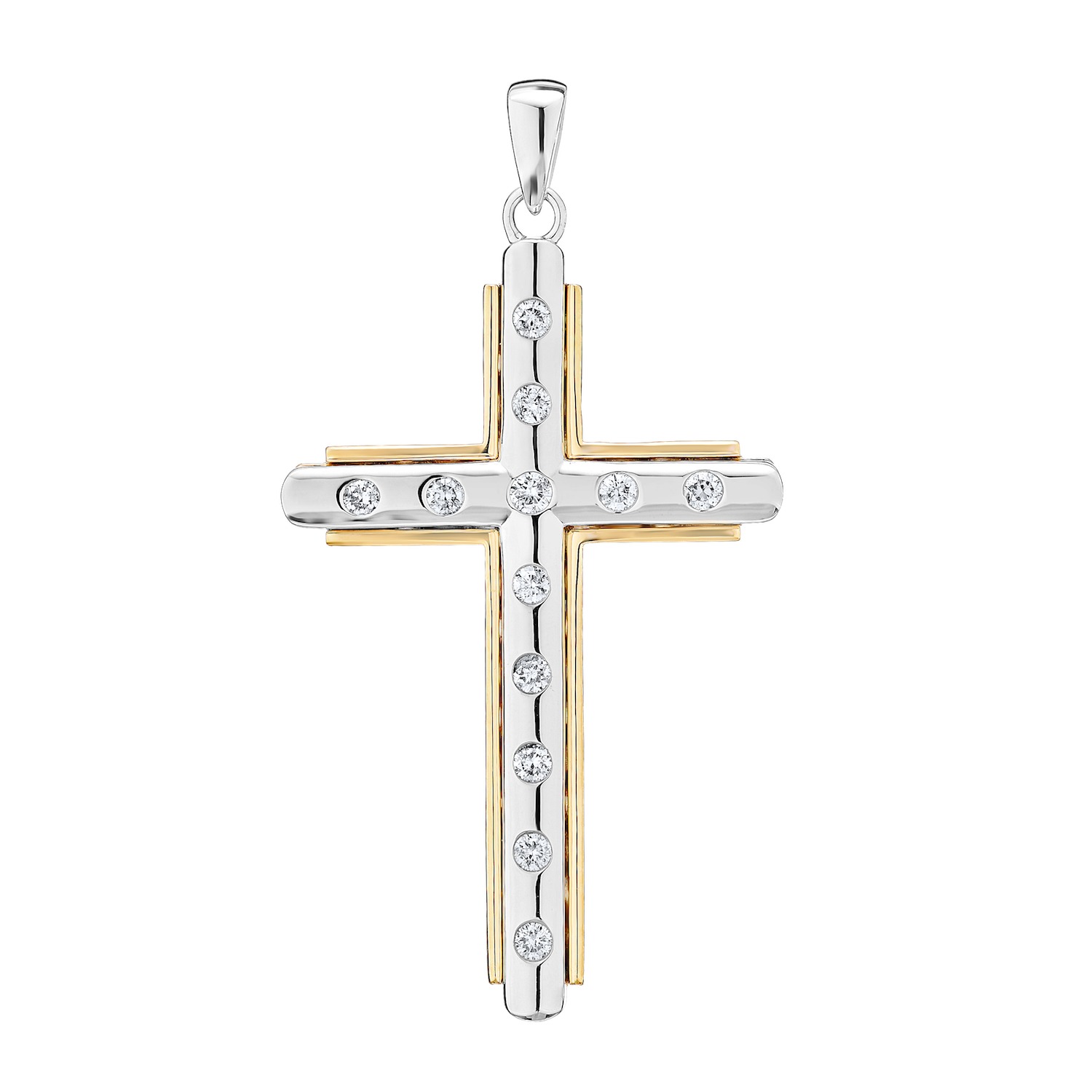 14K Two Tone Pendant Flush Set Cross Diamond 0.25 Ctw