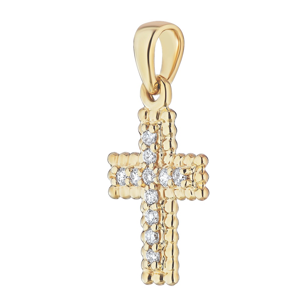 14k Yellow Gold Cross Pendant 0.10 Ctw Diamond Available in White, Yellow or Rose Gold