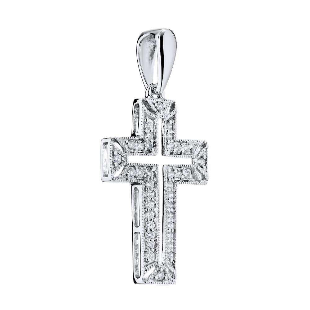 14k White Gold Cross Pendant 0.10 Ctw Diamond Available in White, Yellow or Rose Gold