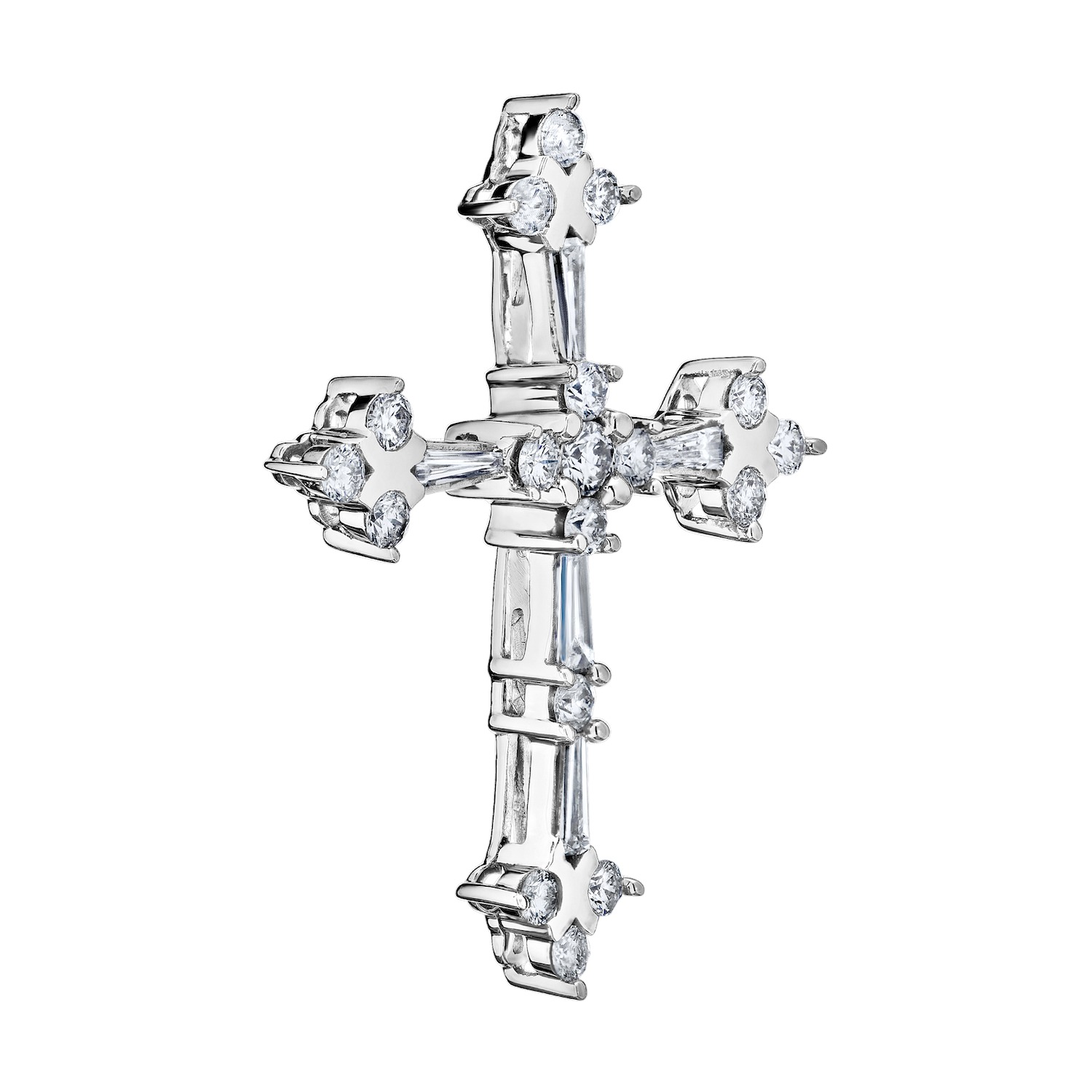 14k White Gold Gothic Style Diamond Cross Baguette Rounds Hidden Bail Pendant 0.50 Ctw