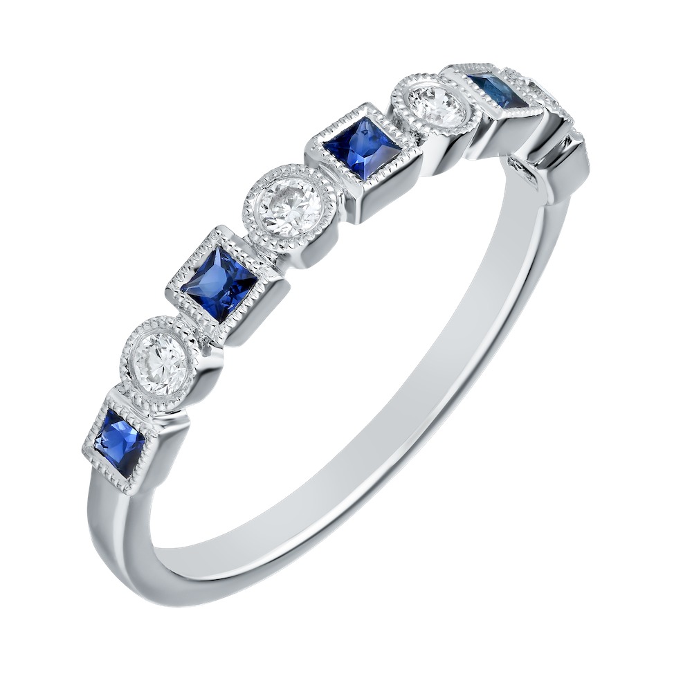 TriUnity&trade; 14K White Gold Alternating Square Color & Round Diamond Bezel Set 0.40 Ctw