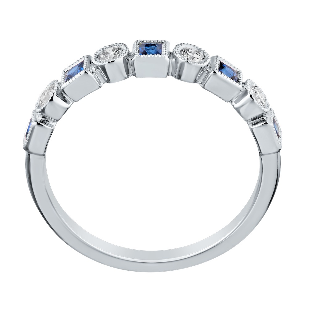 TriUnity&trade; 14K White Gold Alternating Square Color & Round Diamond Bezel Set 0.40 Ctw