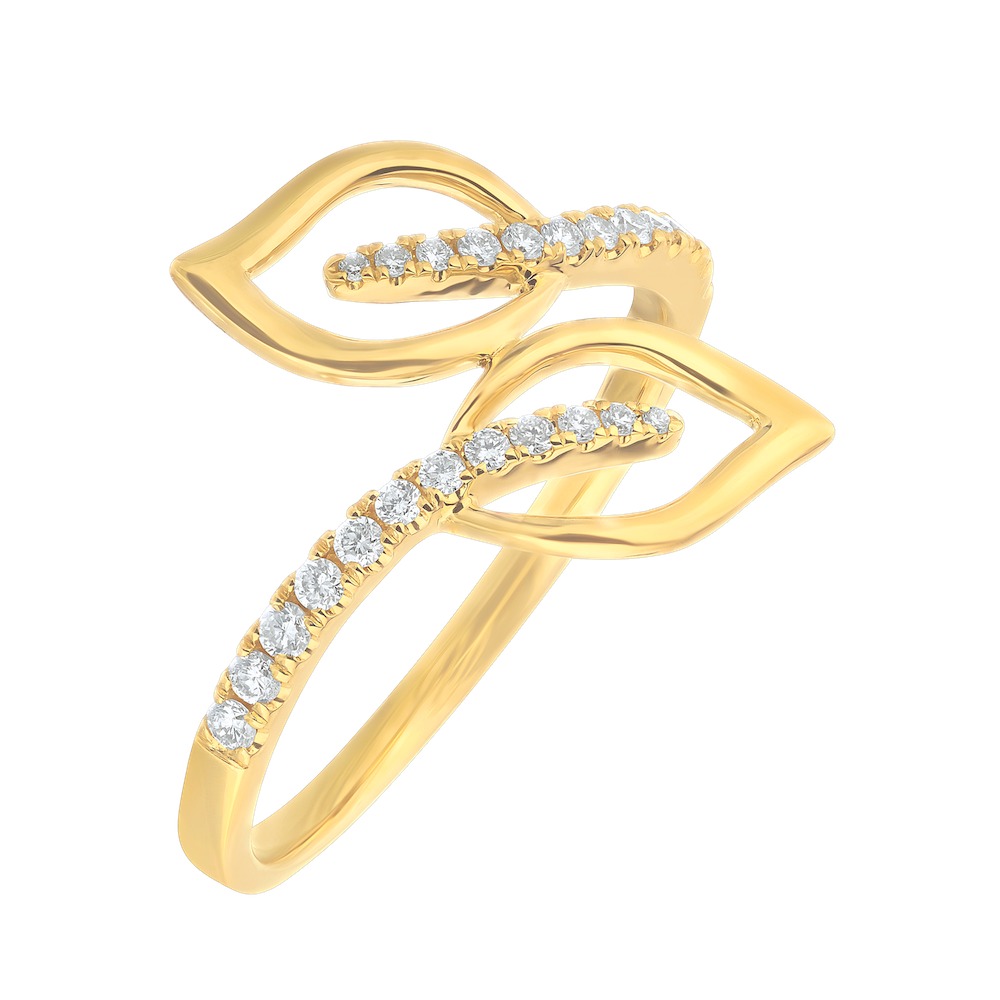 14K Yellow Gold Ring Leaf Shaped Bypass Diamond 0.20 Ctw