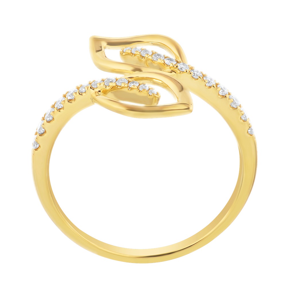 14K Yellow Gold Ring Leaf Shaped Bypass Diamond 0.20 Ctw