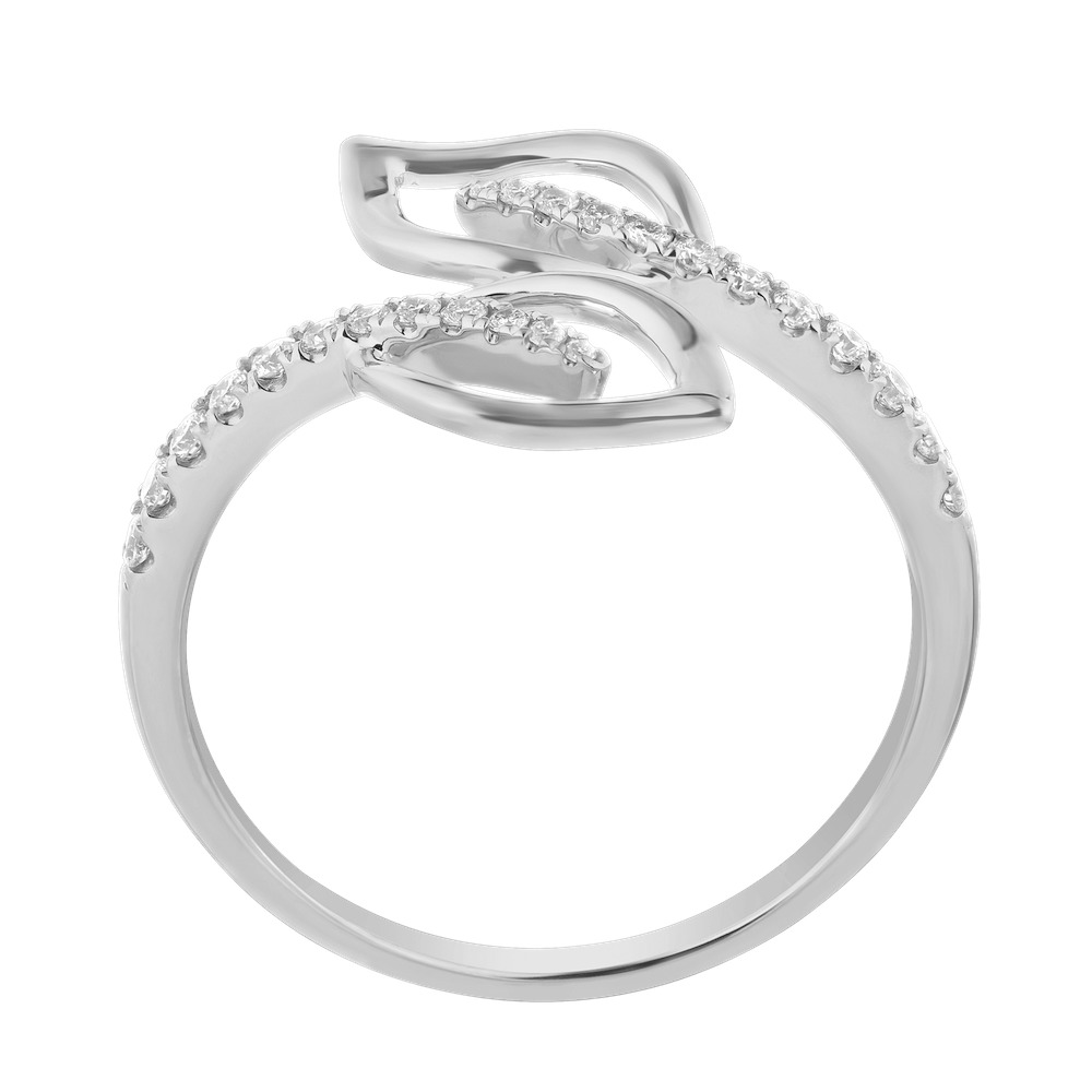 14K White Gold Ring Leaf Shaped Bypass Diamond 0.20 Ctw