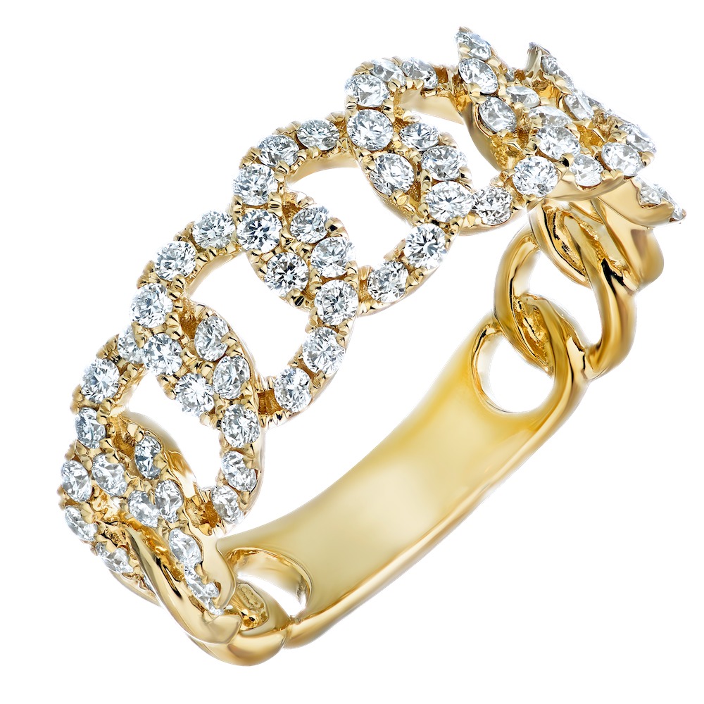 14K Yellow Gold Ring Pave Set Chain Link Diamond 0.75 Ctw