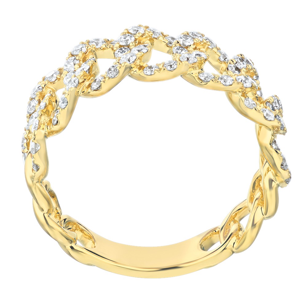 14K Yellow Gold Ring Pave Set Chain Link Diamond 0.75 Ctw