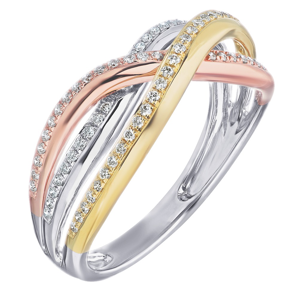14k Tri Color Ring Diamond 0.25 Ctw Ring