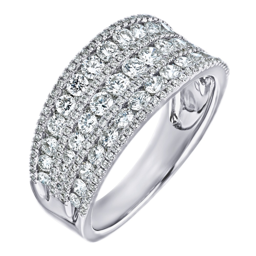 14K White Gold 3 Channel Set Rows with Bead Set Rows Between Diamond Ring 1.50 Ctw