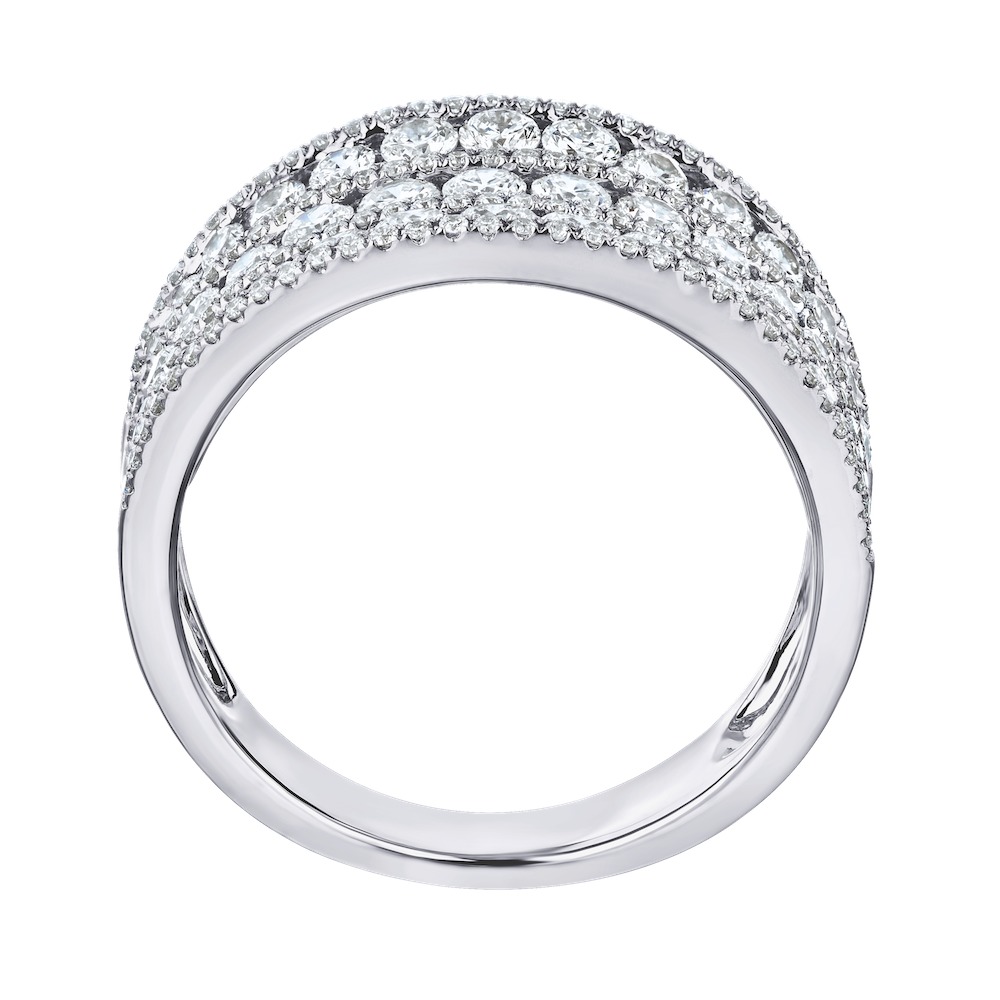 14K White Gold 3 Channel Set Rows with Bead Set Rows Between Diamond Ring 1.50 Ctw