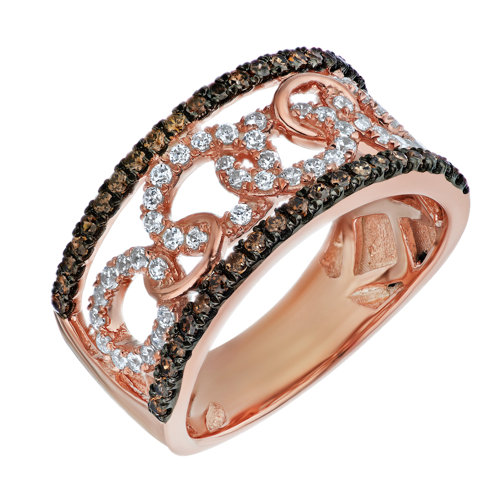 Cinnamon Dulce&trade; 14K Yellow Gold Chain Center Pave Set With Cognac Rails Diamond & Cognac Round 0.75 Ctw