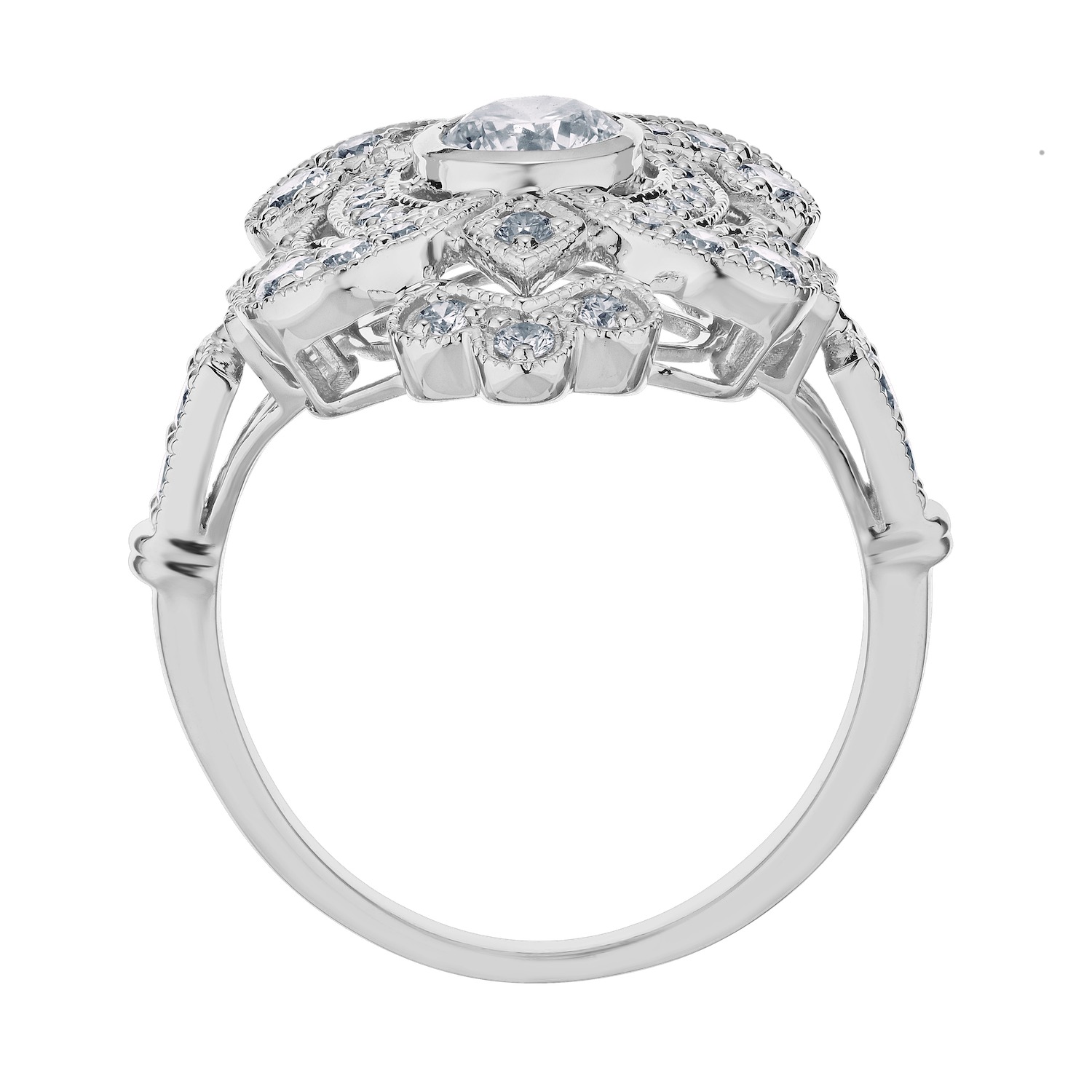 Vintage Treasures&trade; 14k White Gold Elongated Art Deco Style Ring Diamond 1.25 Ctw