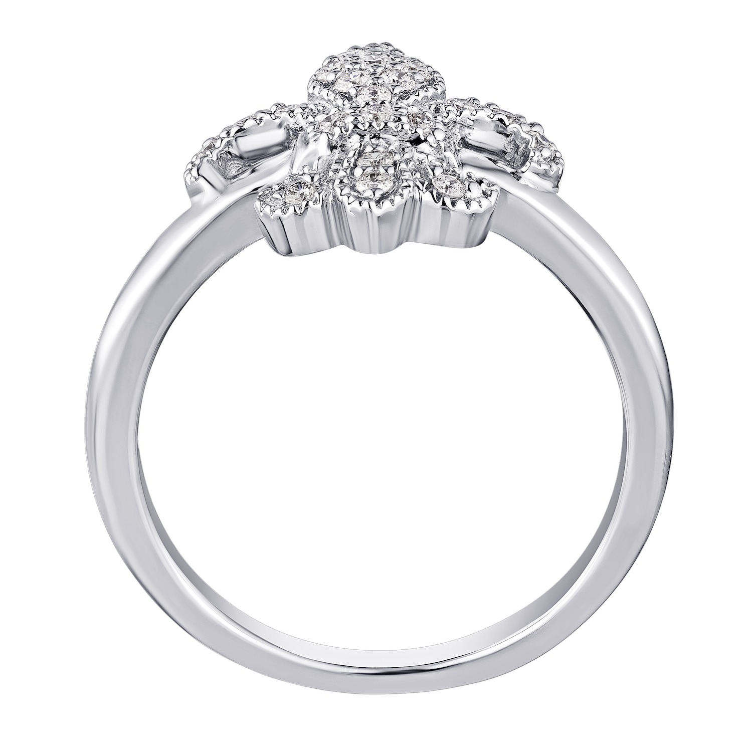 Lis Royale&trade; 14K White Gold Pave Fleur-De-Lis Plain Shank Ring 0.20 Ctw Diamond
