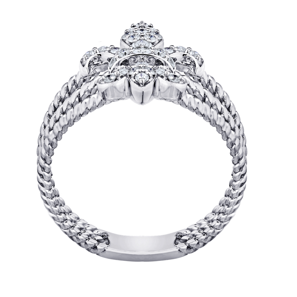 Lis Royale&trade; 14K White Gold Pave Fleur-De-Lis 3 Row Twisted Wire Shank Ring 0.25 Ctw Diamond