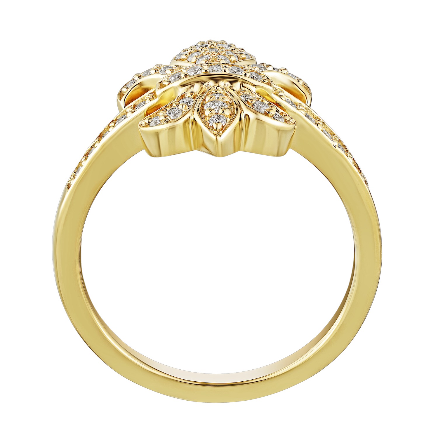 Lis Royale&trade; 14K Yellow Gold Pave Fleur-De-Lis Diamond Shoulders Ring 0.33 Ctw Diamond