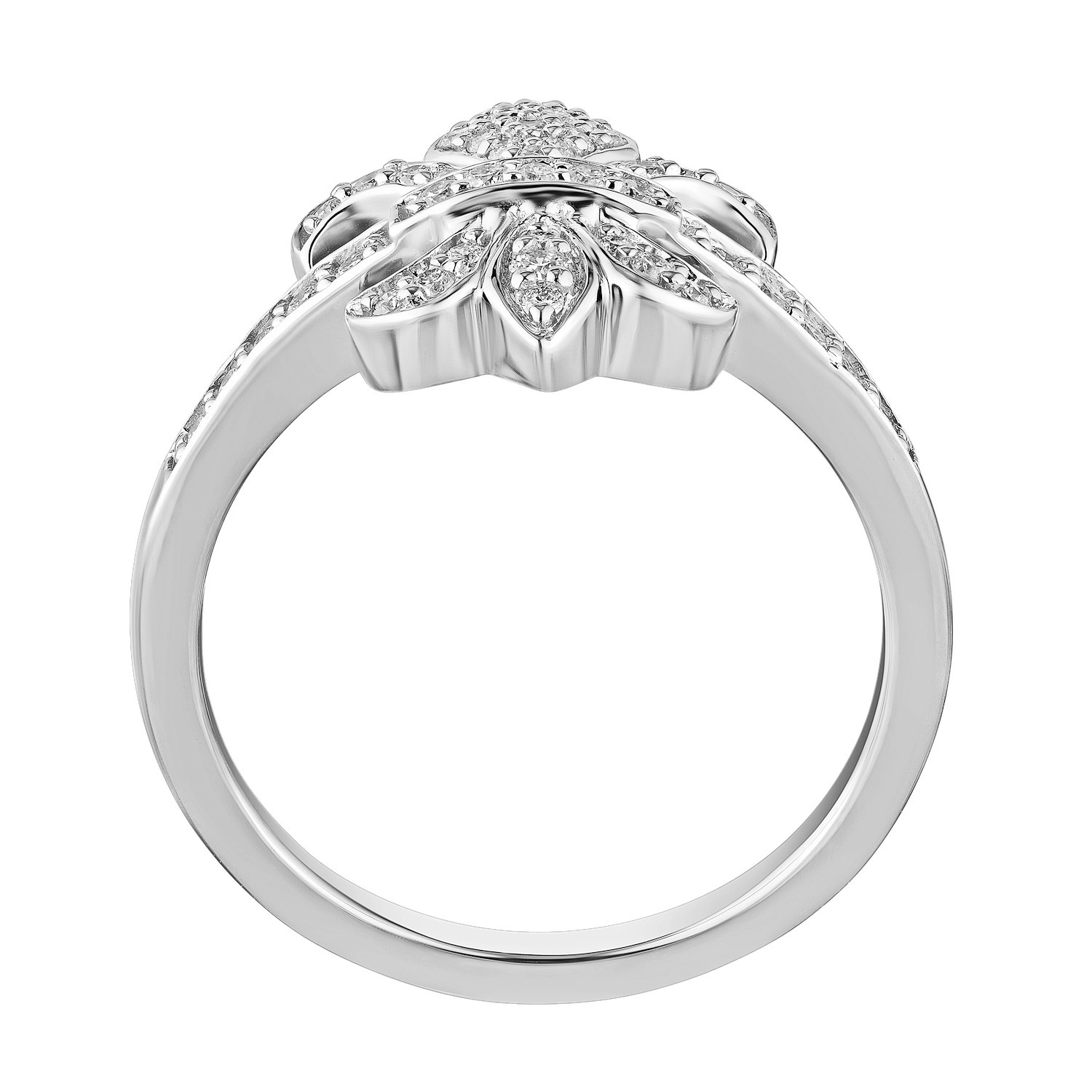 Lis Royale&trade; 14K White Gold Pave Fleur-De-Lis Diamond Shoulders Ring 0.33 Ctw Diamond
