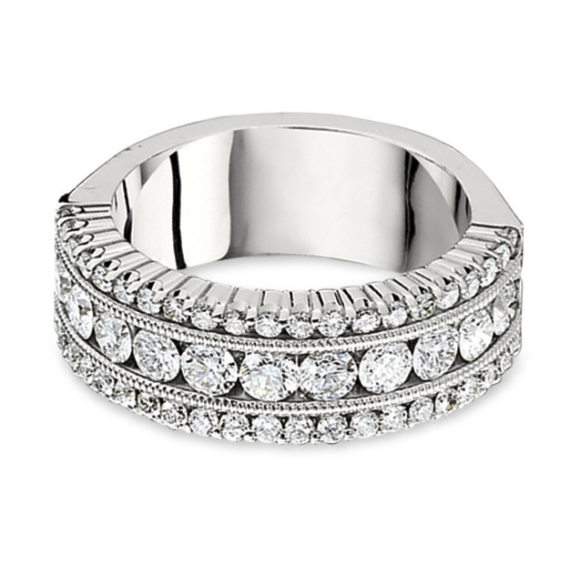 14K White Gold Ring Channel Set Center Row with Prong Set Diamond Rails Diamond 2.00 Ctw