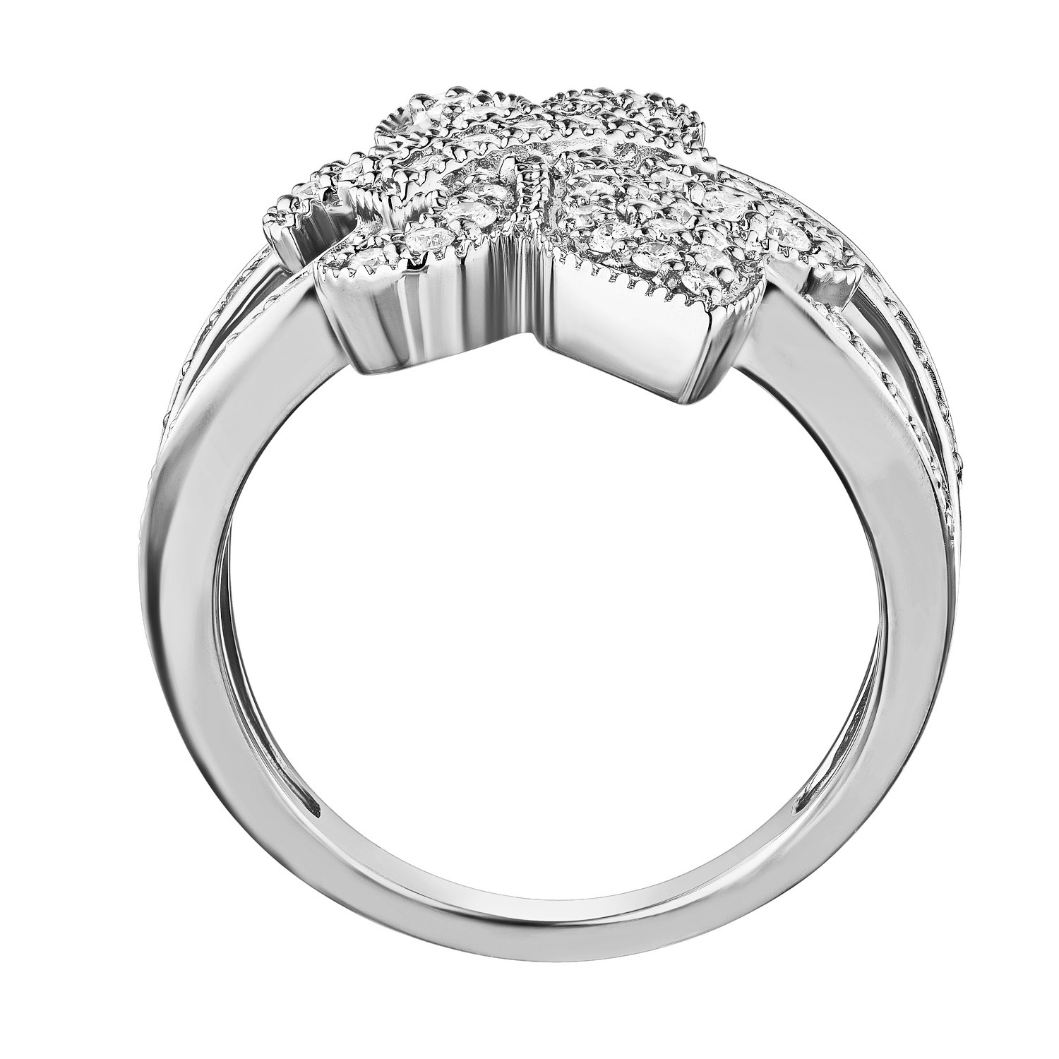 Lis Royale&trade; 14K White Gold Offset Fleur-De-Lis Split Shank Ring 0.50 Ctw Diamond