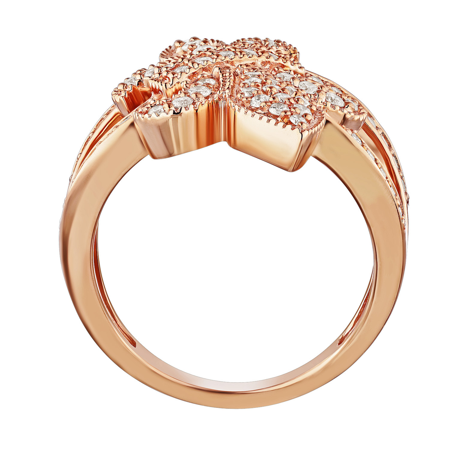 Lis Royale&trade; 14K Rose Gold Offset Fleur-De-Lis Split Shank Ring 0.50 Ctw Diamond