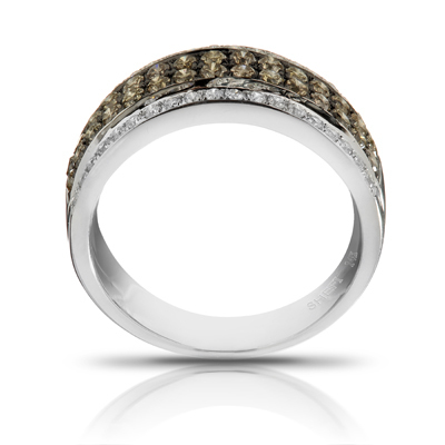 Cinnamon Dulce&trade; 14K White Gold 2 Rows Pave Set Cognac White Rails Diamond & Cognac 0.91 Ctw