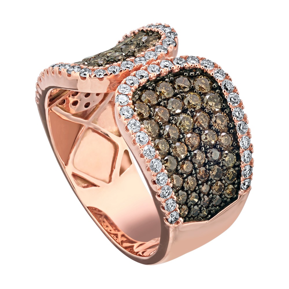 Cinnamon Dulce&trade; 14K Rose Gold Open Ended Pave Set Cognac With White Rails Diamond & Cognac 1.75 Ctw