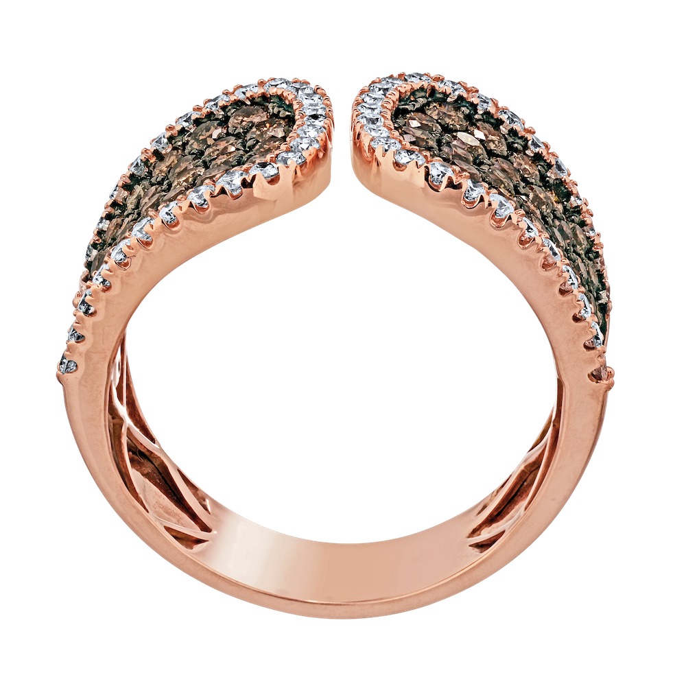 Cinnamon Dulce&trade; 14K Rose Gold Open Ended Pave Set Cognac With White Rails Diamond & Cognac 1.75 Ctw