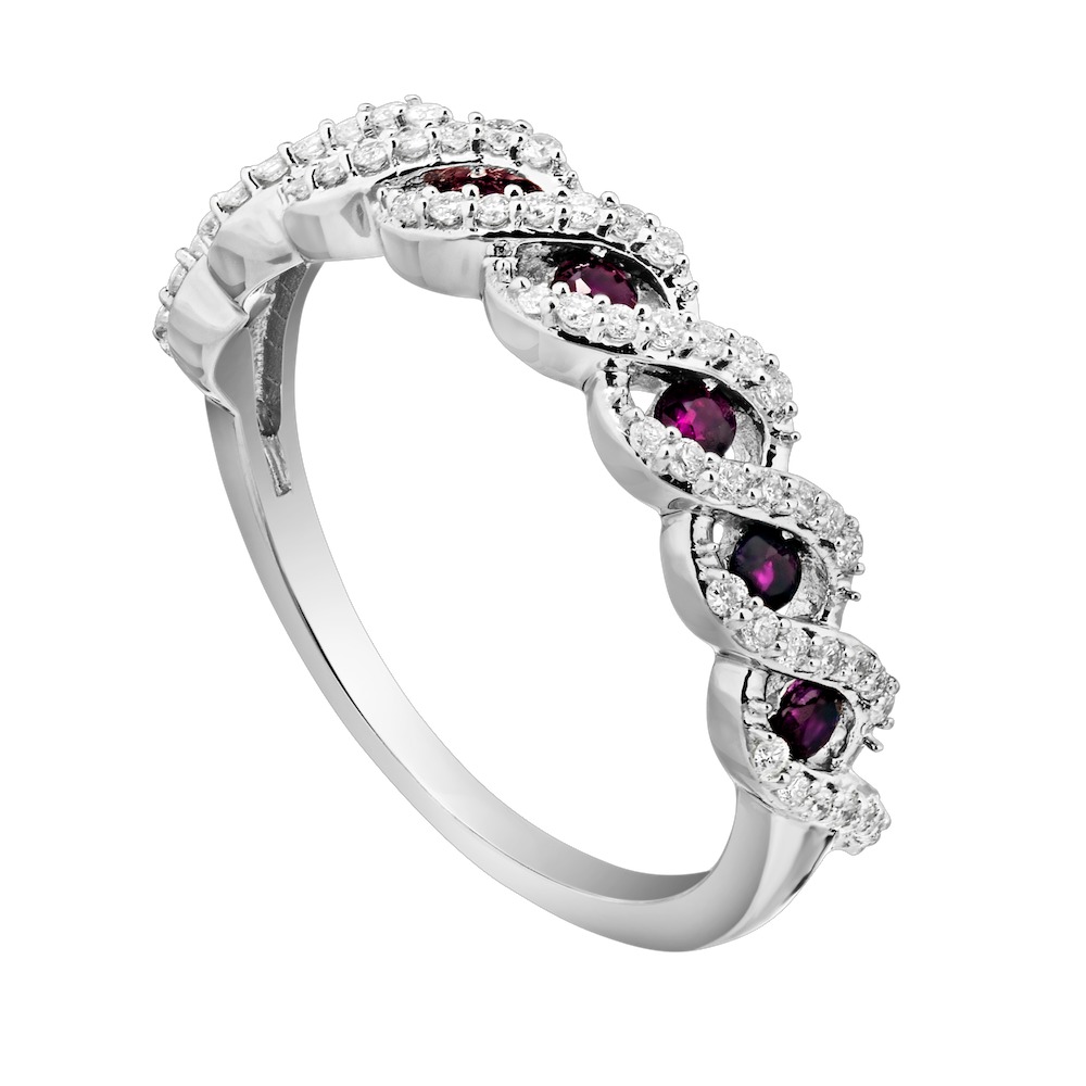 Majestic Gems&trade; 14k White Gold Twisted Rope with Color Ruby & Diamond 0.40 Ctw