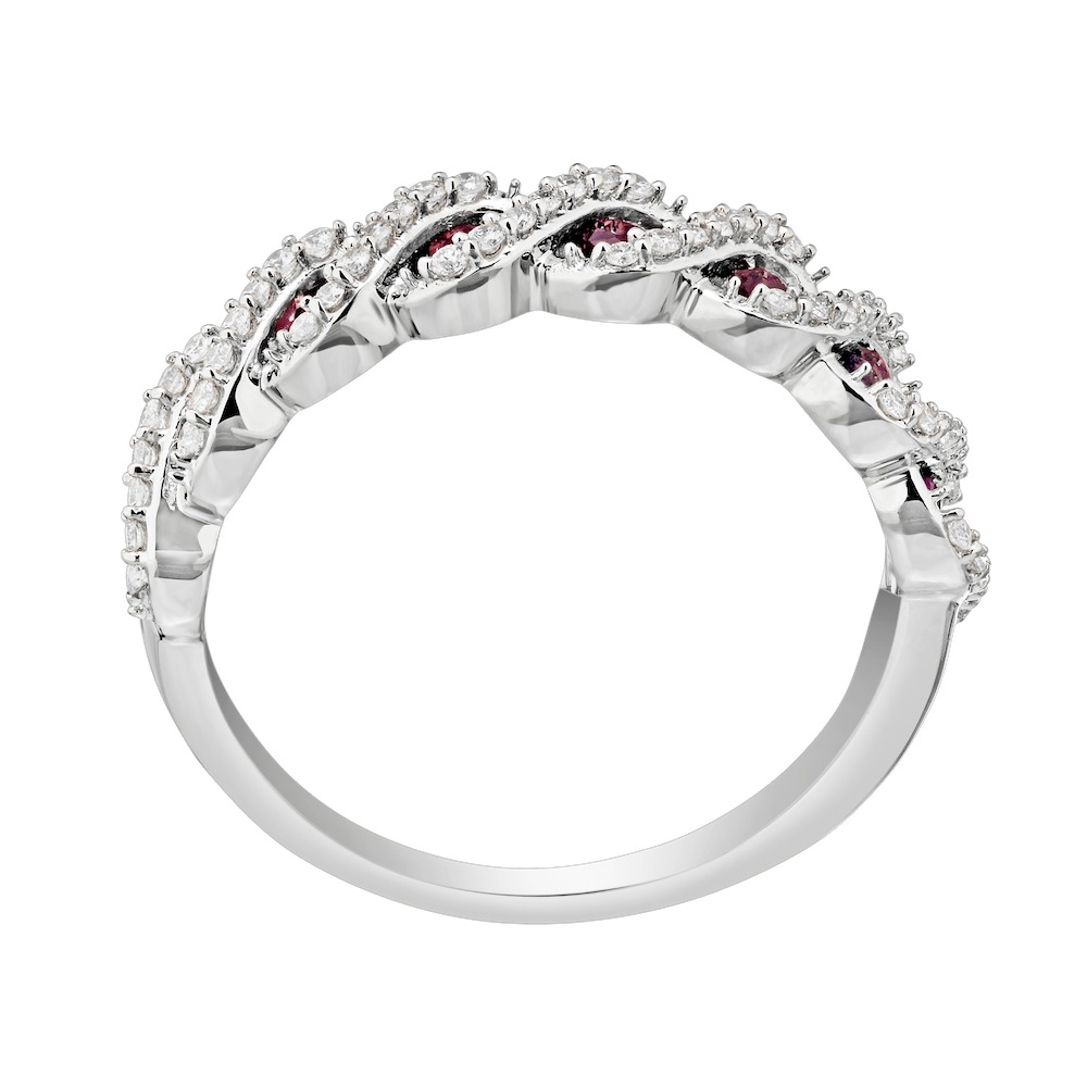 Majestic Gems&trade; 14k White Gold Twisted Rope with Color Ruby & Diamond 0.40 Ctw