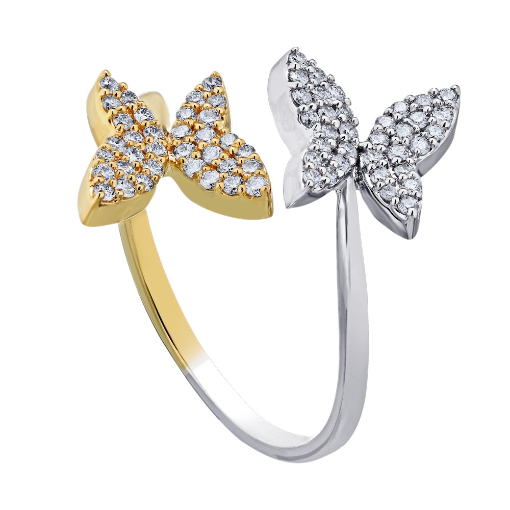 ZooLightful&trade; 14K Two Tone Bypass with Pave Set Butterflies Ring Diamond 0.25 Ctw