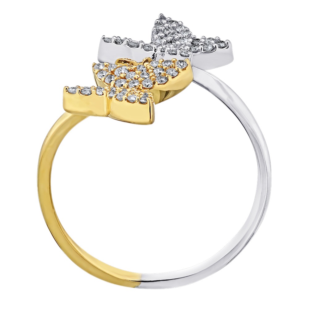 ZooLightful&trade; 14K Two Tone Bypass with Pave Set Butterflies Ring Diamond 0.25 Ctw