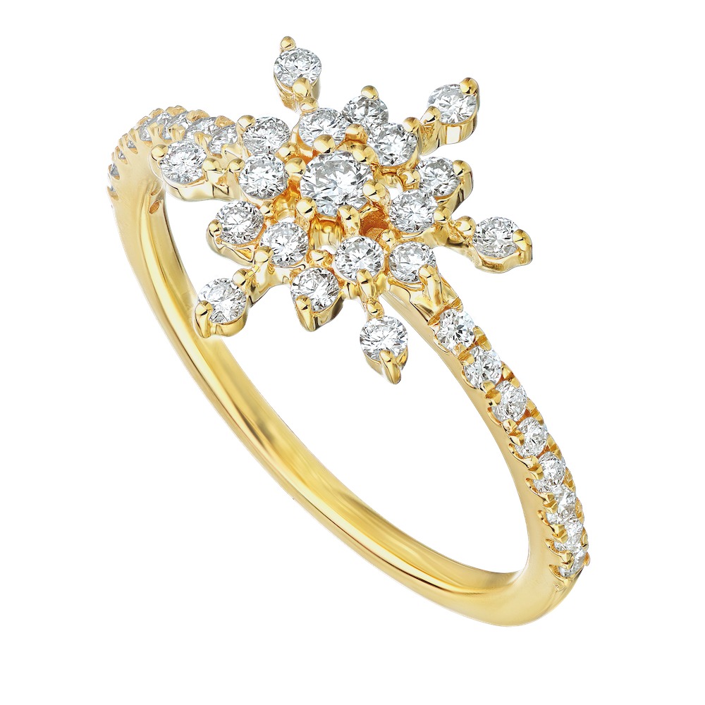 Diamond Frost&trade; 14k Yellow Gold Diamond Snowflake with Diamond Shoulders Ring Diamond 0.50 Ctw