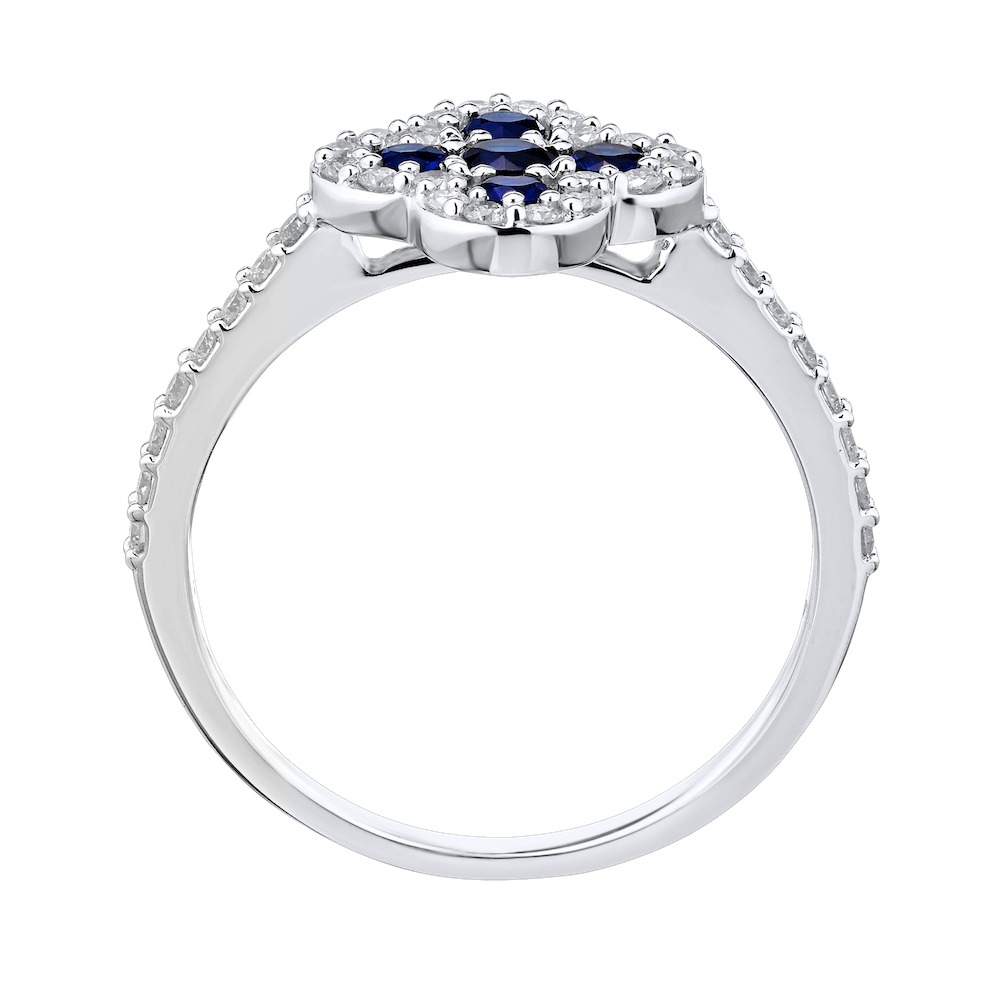 Majestic Gems&trade; 14k White Gold Color Clover with Halo SapRd & Diamond 0.60 Ctw