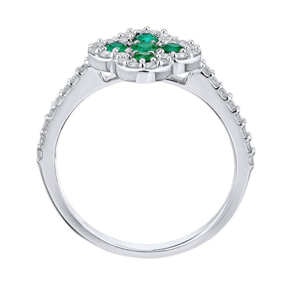 Majestic Gems&trade; 14k White Gold Color Clover with Halo Emerald Round & Diamond 0.60 Ctw