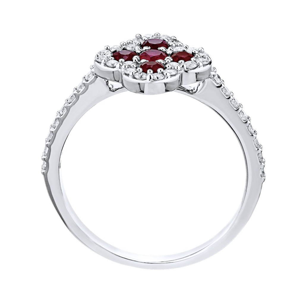 Majestic Gems&trade; 14k White Gold Color Clover with Halo Ruby & Diamond 0.60 Ctw
