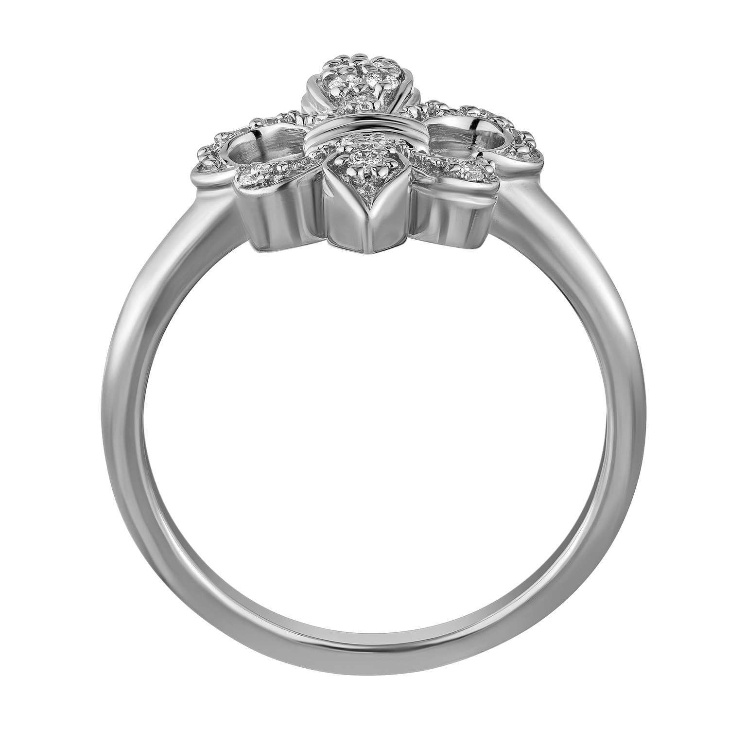 Lis Royale&trade; 14K White Gold Pave Fleur-De-Lis 3 Polished Bars Center Ring 0.15 Ctw Diamond