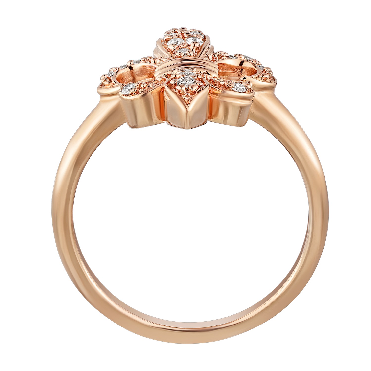 Lis Royale&trade; 14K Rose Gold Pave Fleur-De-Lis 3 Polished Bars Center Ring 0.15 Ctw Diamond
