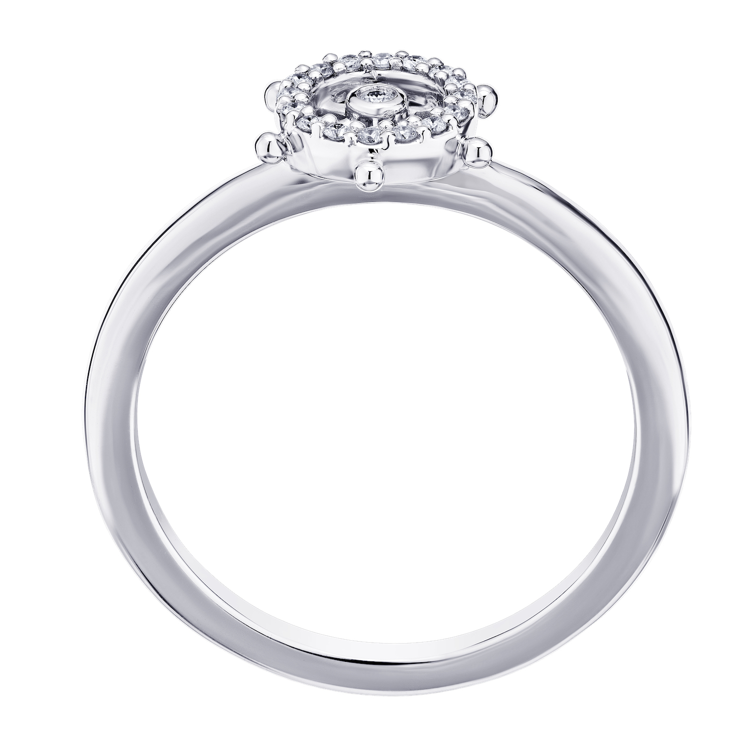 BluSea&trade; 14k White Gold Ring Small Ships Wheel Center Polished Shank Diamond 0.05 Ctw