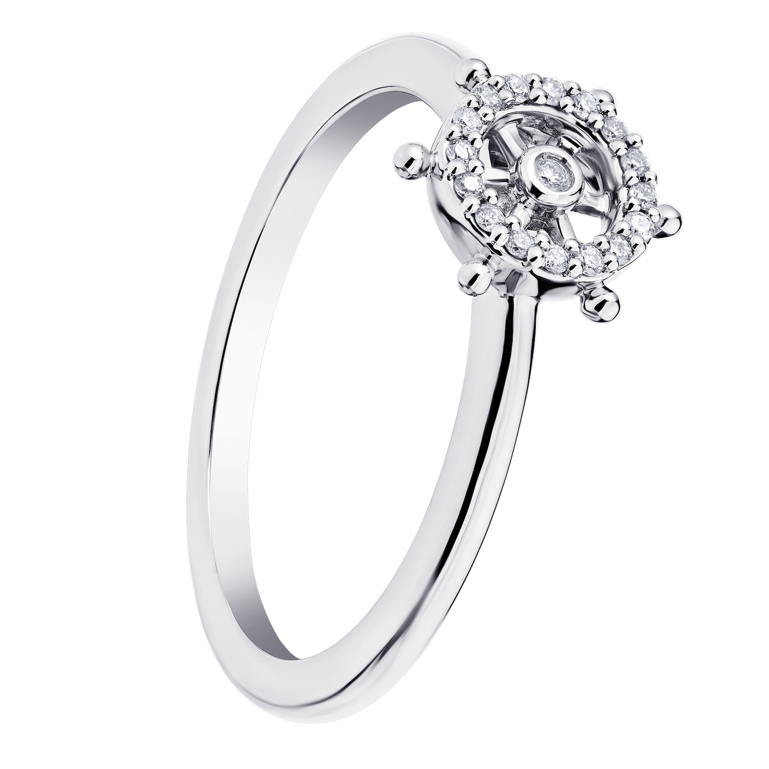BluSea&trade; 14k White Gold Ring Small Ships Wheel Center Polished Shank Diamond 0.05 Ctw