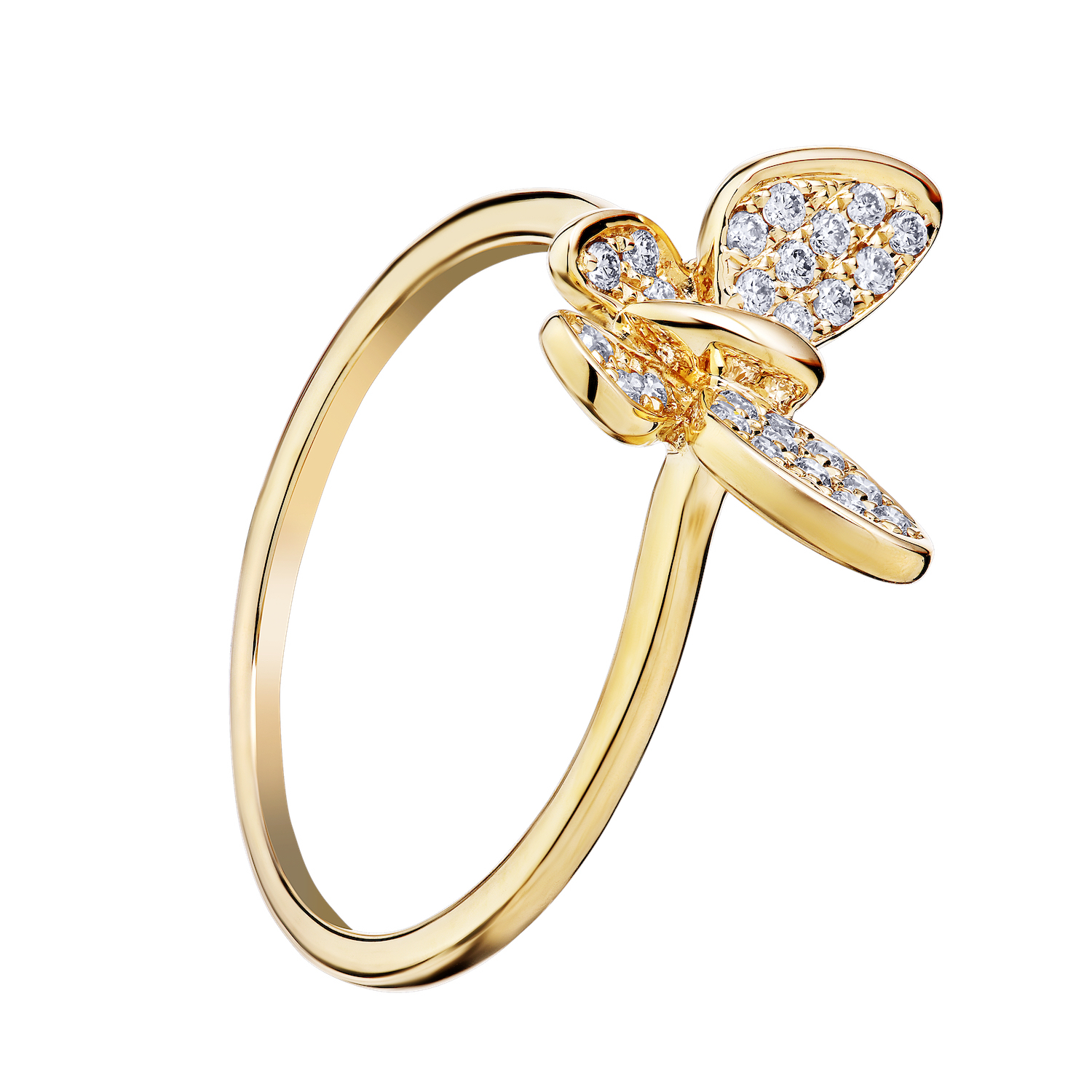ZooLightful&trade; 14K Yellow Gold Pave Set Butterfly on Plain Shank Ring Diamond 0.15 Ctw