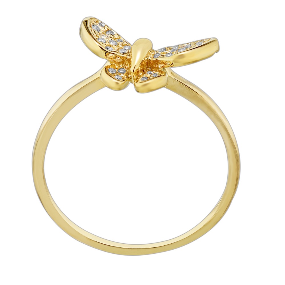 ZooLightful&trade; 14K Yellow Gold Pave Set Butterfly on Plain Shank Ring Diamond 0.15 Ctw