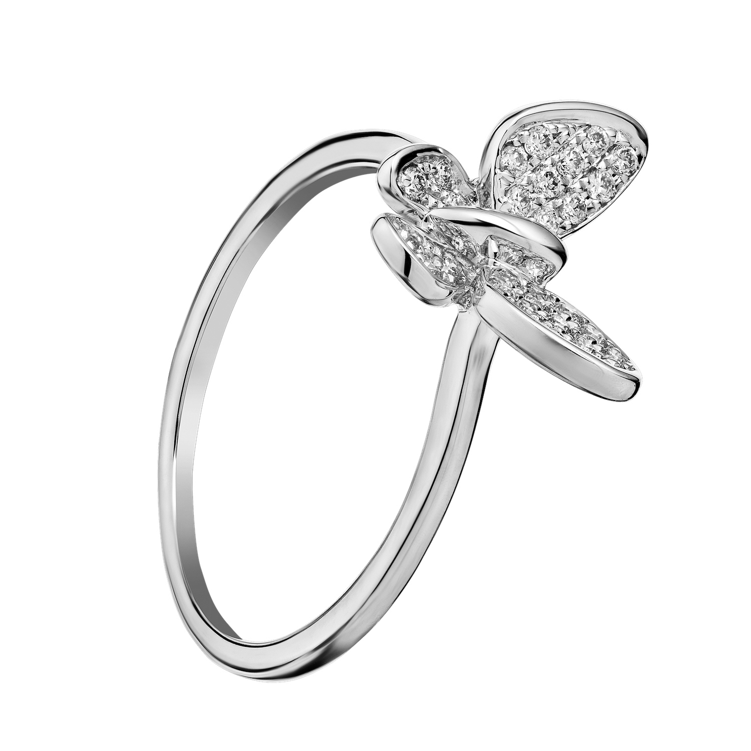 ZooLightful&trade; 14K White Gold Pave Set Butterfly on Plain Shank Ring Diamond 0.15 Ctw