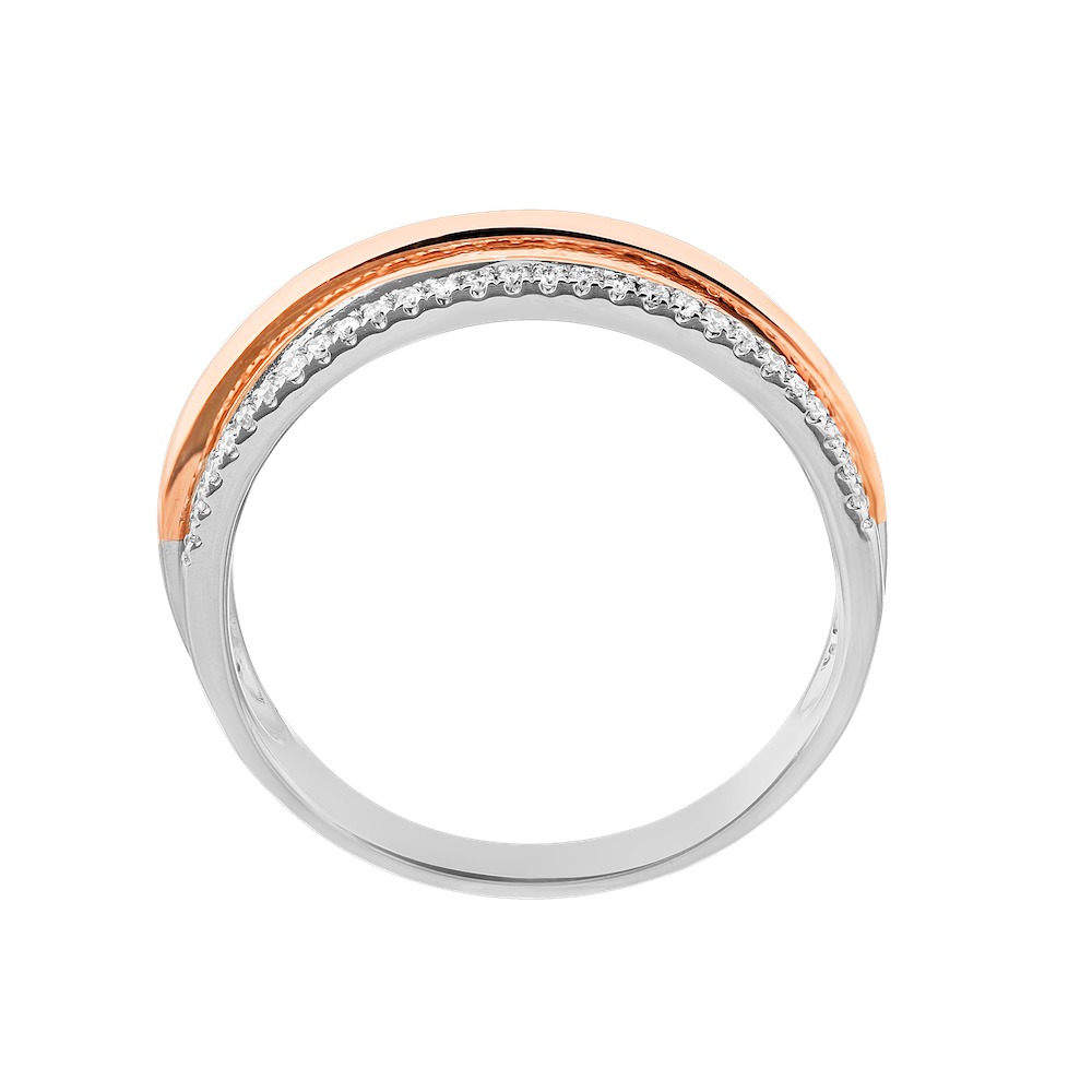 14K Two Tone 3 Rows with Negative Space Between Outside Pave, Inside Polished Diamond Ring 0.54 Ctw