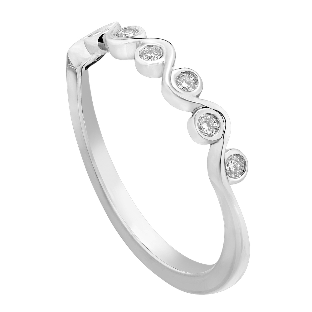 TriUnity&trade; 14K White Gold 7 Bezel Set With Wave 0.10 Ctw