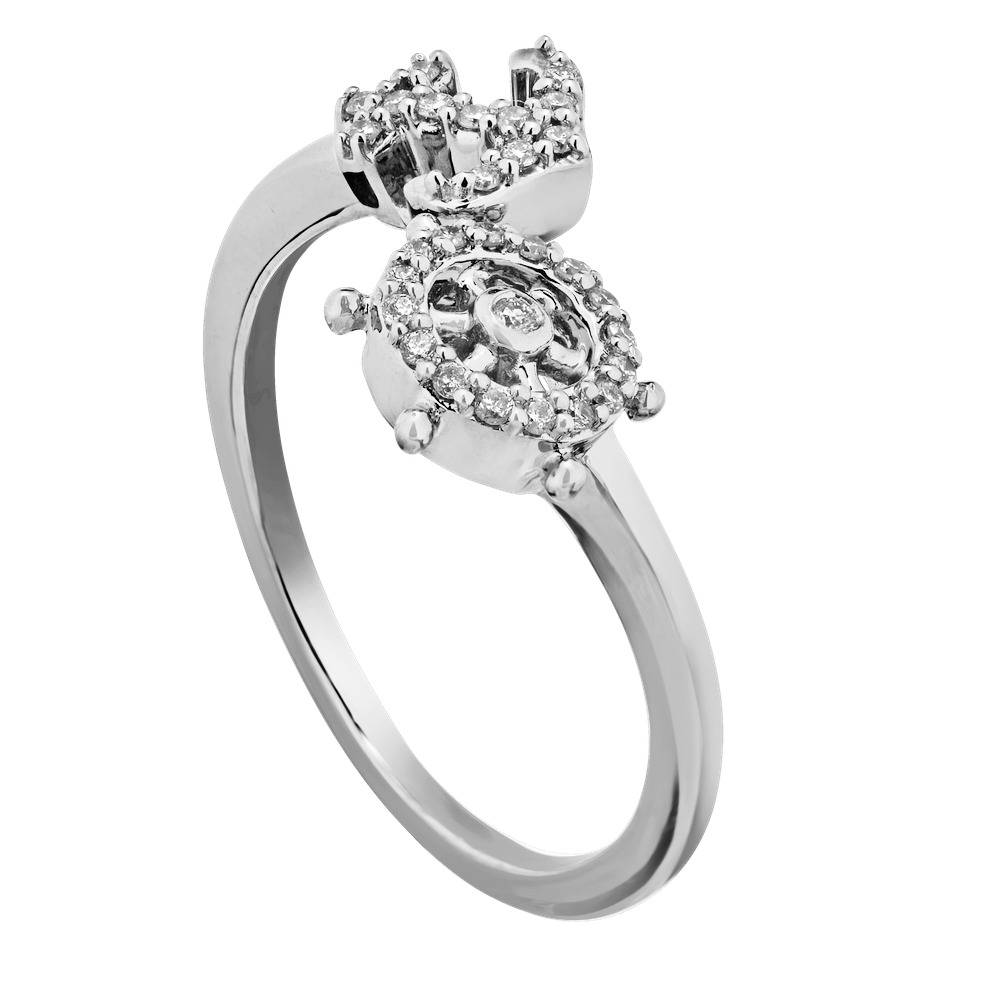 BluSea&trade; 14k White Gold Ring Ships Wheel & Anchor Open Bypass Diamond 0.10 Ctw