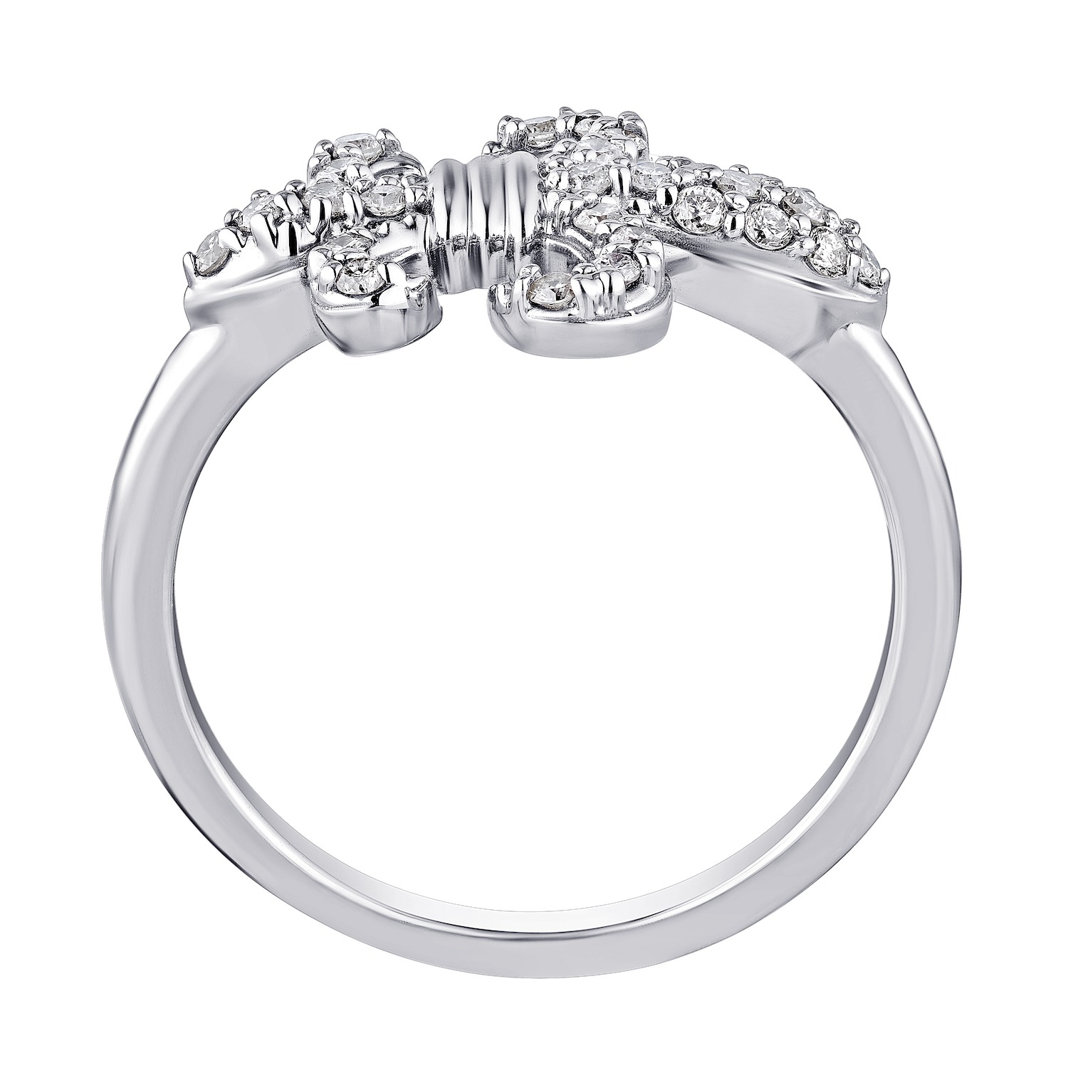 Lis Royale&trade; 14K White Gold Horizontal Pave Set Fleur-De-Lis Plain Shank Ring 0.25 Ctw Diamond