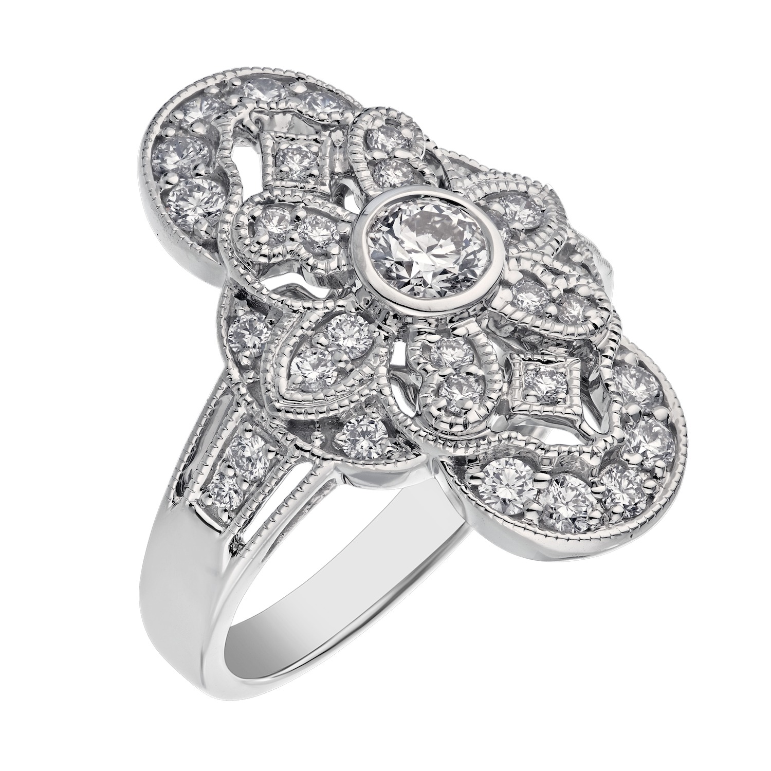 Vintage Treasures&trade; 14k White Gold Elongated Art Deco Style Ring Diamond 1.00 Ctw