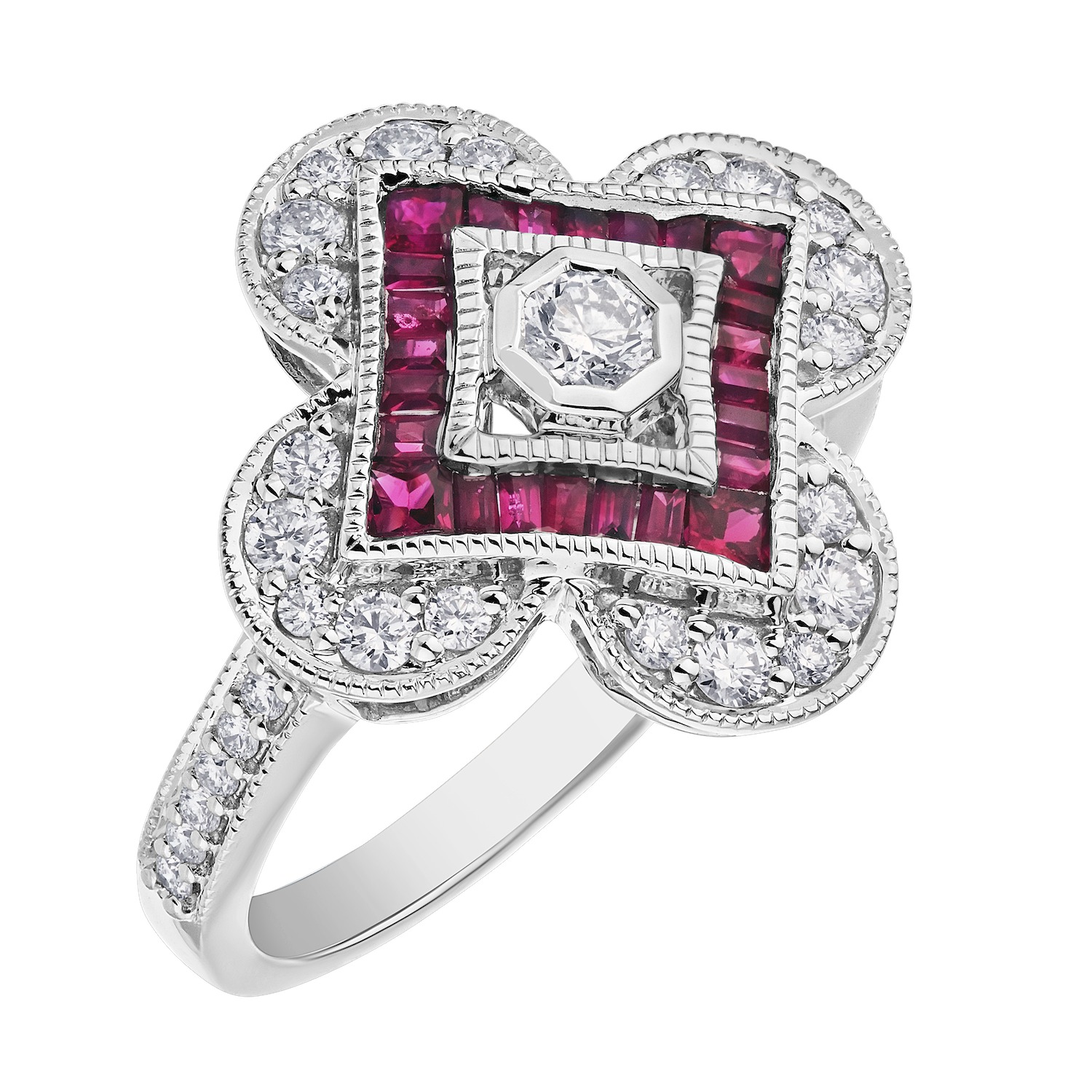Vintage Treasure&trade; 14k White Gold Ring Diamond Ruby Round 1.02 Ctw Ring